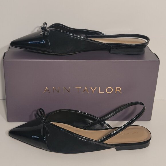 Ann Taylor Shoe Black Patent/Suede Pointed Toe Slingback Vanna - Picture 3 of 10